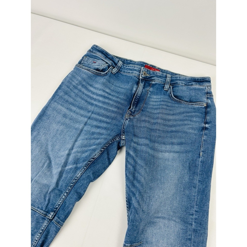 GUESS Mateo Regular Straight Leg Moto Jeans Mens 36 Blue 7 Pocket Back Zipper